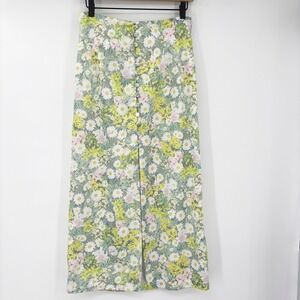 Zara Daisy Meadow Floral Printed Satin Midi Skirt Button Front Womens Split Sz M